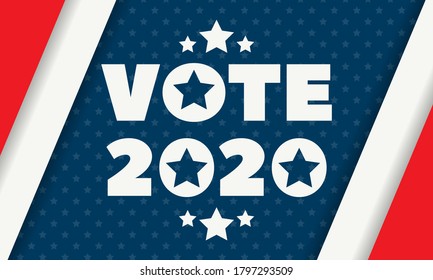 Banner de las elecciones presidenciales de los Estados Unidos de América 2020. Cartel electoral Vota 2020 con Estrellas Patrióticas. 3 de noviembre. EPS vectorial 10