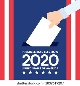 2020 United States of America Presidential Election with hand putting voting paper in the ballot box Vector Illustration