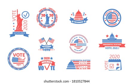 2020 United States of American Presidential Election in November 3. Electoral campaign, agitation, reelection calling banner set vector, flyer. Vote 2020 with USA flag.