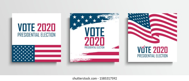 2020 United States Presidential Election set. USA Elections Vote cards collection. Vector Illustration.