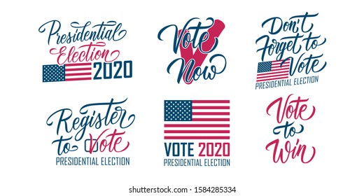 2020 USA Presidential Election set. United States Elections hand lettering collection. Vector Illustration.