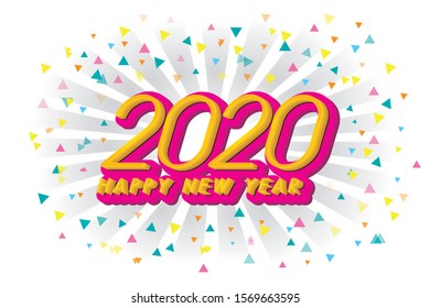 2020 vector banner template. Digits in modern style. 3d number text on Gray background for greeting cards, posters, banners, typography. Happy 2020 new year holographic isometric postcard.