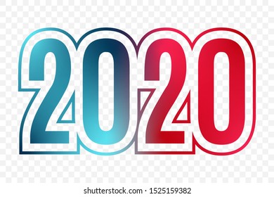 2020 vector blue red gradient symbol on transparent backgound. Happy New Year illustration for decoration, celebration, winter holiday, infographic, business, design