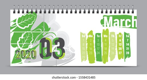 2020 vector calendar design, typography, illustration.