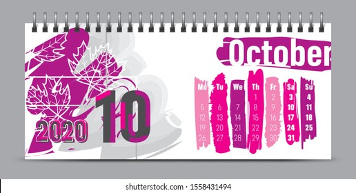 2020 vector calendar design, typography, illustration.