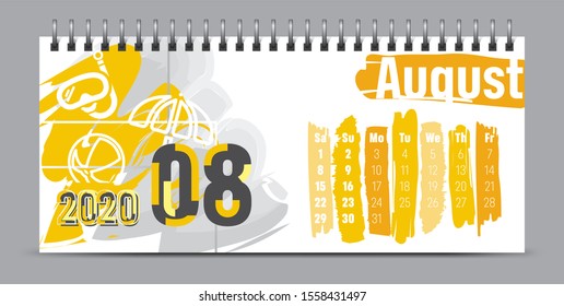 2020 vector calendar design, typography, illustration.