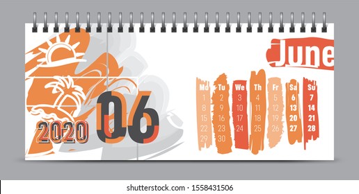 2020 vector calendar design, typography, illustration.