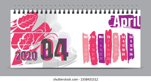 2020 vector calendar design, typography, illustration.