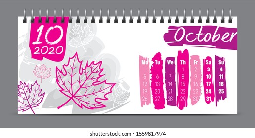 2020 vector calendar design, typography, illustration.
