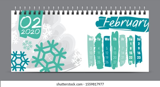 Diseño del calendario vectorial 2020, tipografía, ilustración.