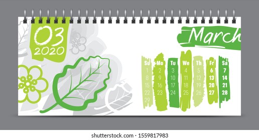 Diseño del calendario vectorial 2020, tipografía, ilustración.