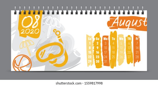 2020 vector calendar design, typography, illustration.