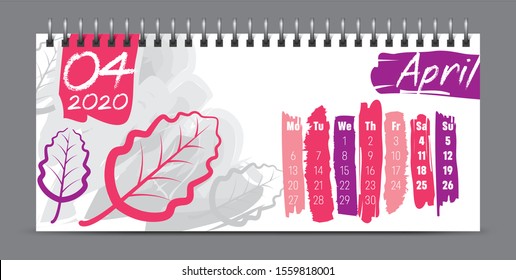 2020 vector calendar design, typography, illustration.
