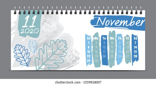 2020 vector calendar design, typography, illustration.