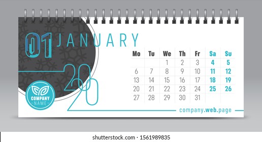 2020 vector calendar design, typography, illustration.