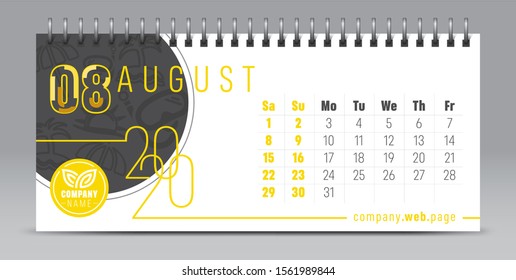 2020 vector calendar design, typography, illustration.