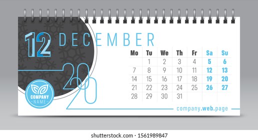 2020 vector calendar design, typography, illustration.