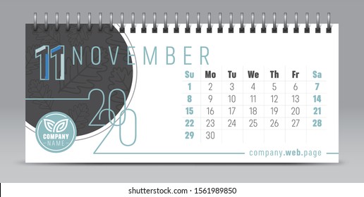 2020 vector calendar design, typography, illustration.