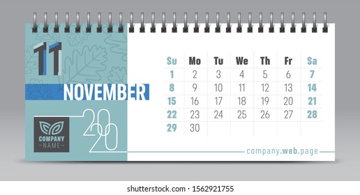 2020 vector calendar design, typography, illustration.