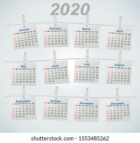 2020 vector calendar with stickers