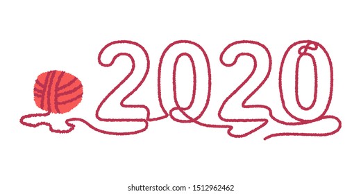 Ilustración del concepto de Vector 2020 con bola de hilo aislada sobre un fondo blanco.