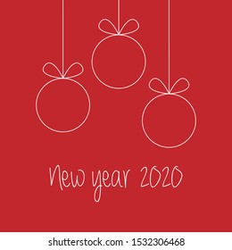 2020 vector Happy New Year and greeting card simple line on red