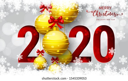 2020 vector Happy New Year and Merry Christmas greeting card.