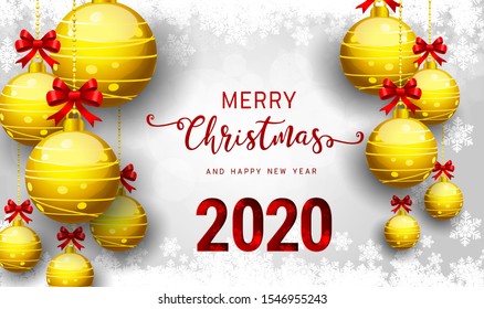 2020 vector Happy New Year and Merry Christmas greeting card.