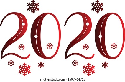 2020 vector illustration in dark red color. Christmas theme typography.