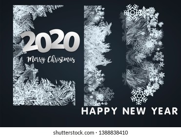 2020 Vector Patterns Made by the Frost. Blue Winter Background for Christmas Designs. Xmas Typographic Label for Holiday Greeting Cards, Party Banners and Posters. Icy Abstract Background.