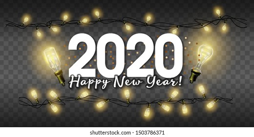 2020 Vector realistic isolated Christmas fairy lights for template decoration and layout covering on the transparent background. Concept of Happy New Year.