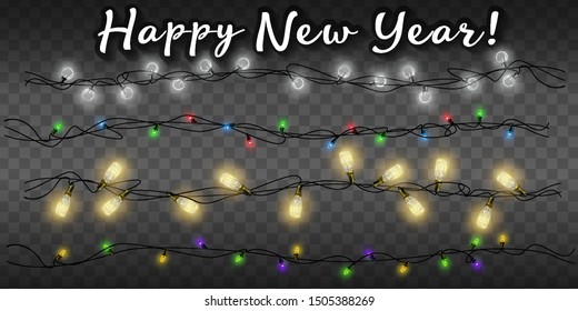 2020 Vector realistic isolated Christmas fairy lights for template decoration and layout covering on the transparent background. Concept of Happy New Year.