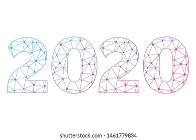 2020 vector symbol. Happy New Year abstract triangle illustration with circles for decoration, celebration, winter holiday, infographic, business, calendar, design.  Blue and red gradient icon