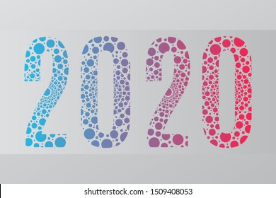 2020 vector symbol. Happy New Year illustration for decoration, celebration, winter holiday, infographic, business, calendar, design. Blue red gradient bubble icon