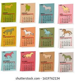 2020 vintage calendar with horses silhouettes