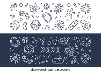 2020 viruses or pandemic vector concept outline banners set
