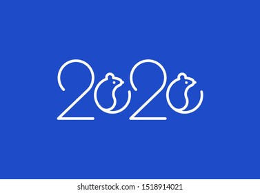 2020 vision with mouse icons. Lineart design lettering with mouse, mice, rat icons. Seasonal holidays flyers, greetings and invitations cards and christmas themed congratulations and banners.