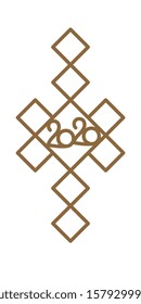 2020 vision New Year decor. Mistic knot stylish design luck symbol. Line drawn simplisity concept for laser or milling cut, wood block type, stencil, lino stamp.