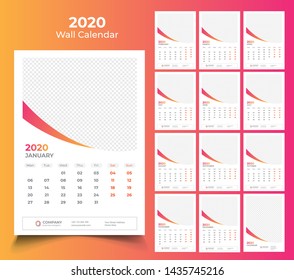 2020 wall calendar template design