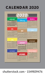 2020, Wall Calendar Template Design