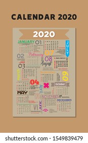 2020, Wall Calendar Template Design