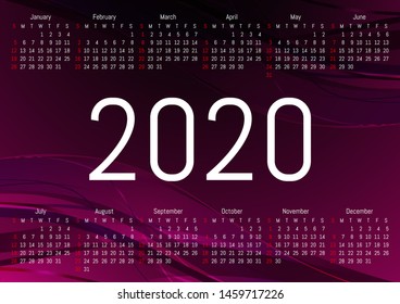 2020 wall calendar. Vector design