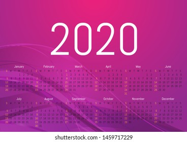 2020 wall calendar. Vector design