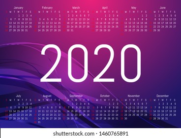 2020 wall calendar. Vector design