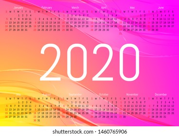 2020 wall calendar. Vector design