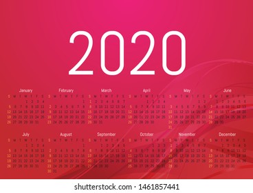 2020 wall calendar. Vector design