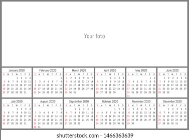2020 wall calendar. Vector simple design