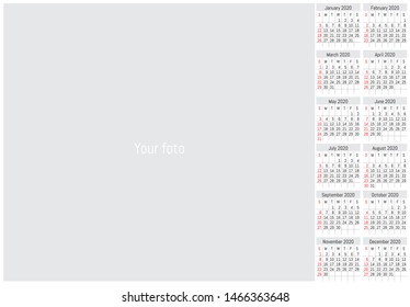2020 wall calendar. Vector simple design