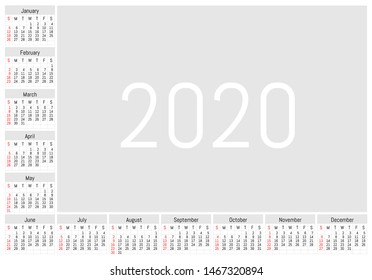 2020 wall calendar. Vector simple design
