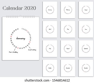 2020 wall planner calendar template, vector illustration